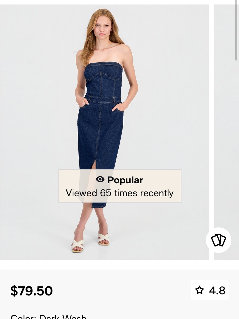 Bar III Strapless Dark Wash Denim Midi Dress